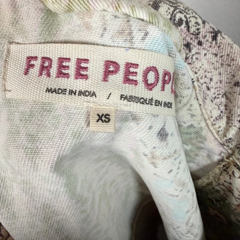 Free People Womens Patchwork Denim Jacket Paisley Floral Multi Color XS - Picture 4 of 11